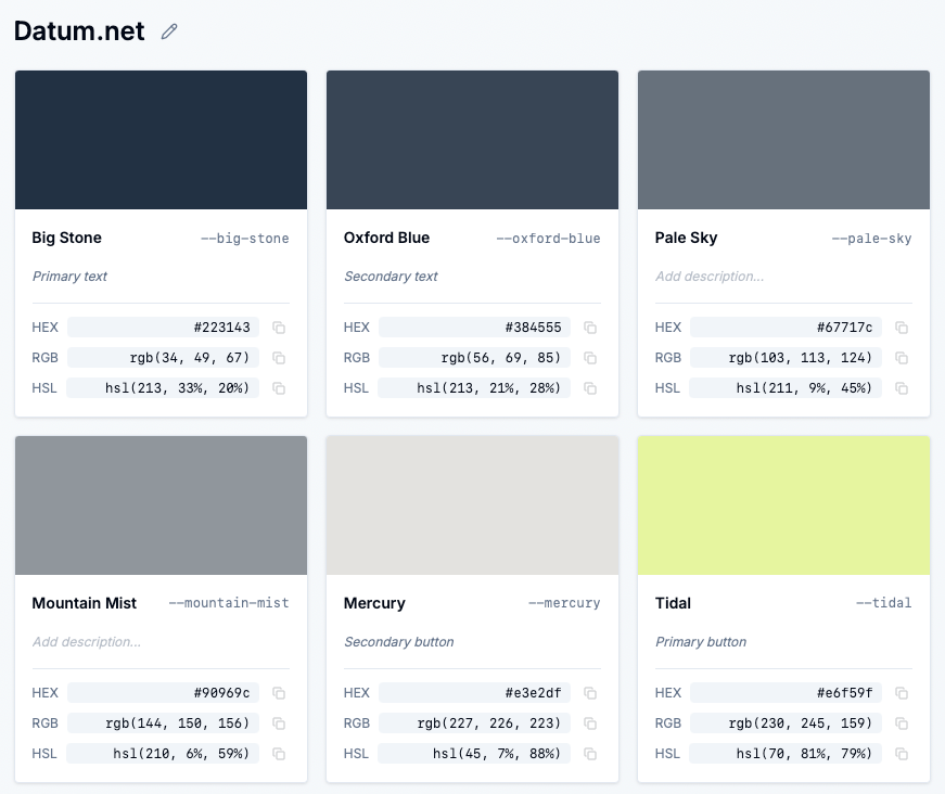 Palette Naming Interface