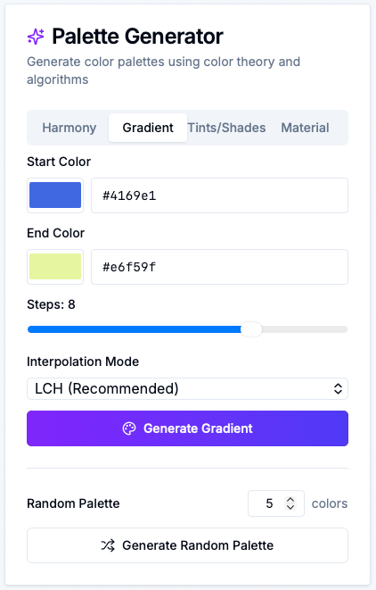 Palette Generator - Gradient tab