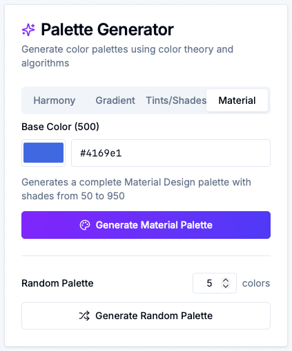 Palette Generator - Material tab