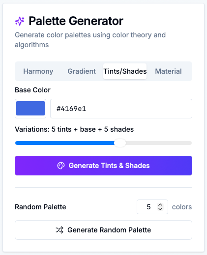 Palette Generator - Tints and Shades