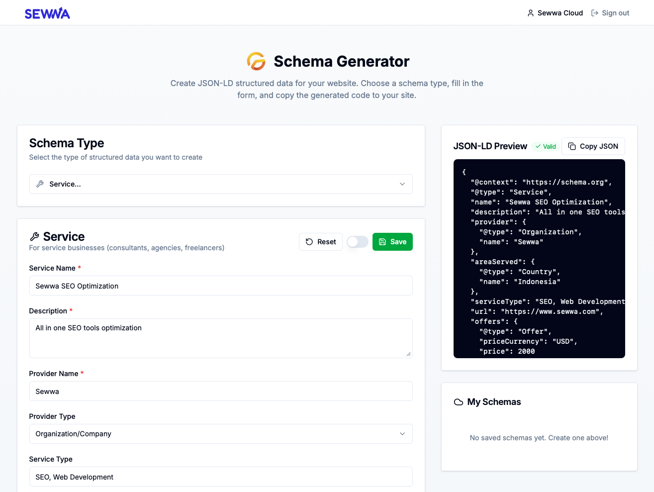 Sewwa Schema Generator