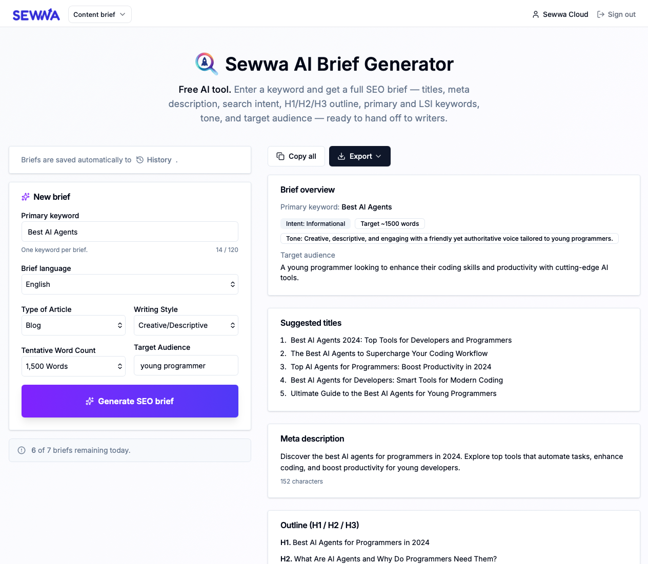 Sewwa AI Brief Generator